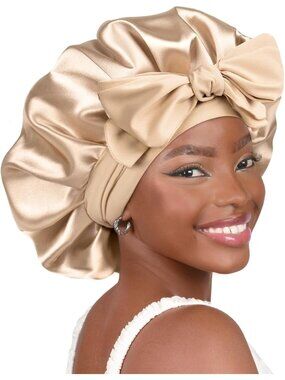 〽️Women Champagne Double Layer Hair Reduce Friction Prevent Frizz Satin Bonnet